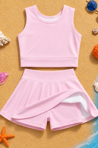 Esila Kids Kız Çocuk Mayo Takım Şort Etekli Alt Ve Üst Pembe