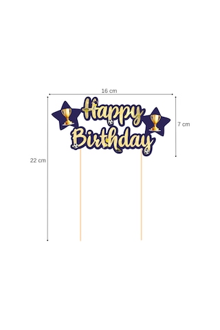 Sarı Lacivert Taraftar Temalı Happy Birthday Kaligrafi Pasta Üstü Süs Tüm Yaşlar