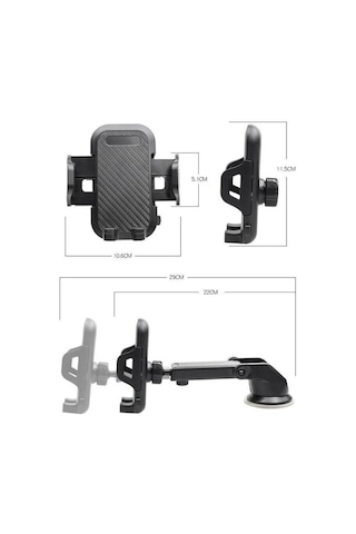 Araç Oto İçi 2in1 Uzayan Vantuzlu Ve Havalandırma Telefon Tutucu Tutacağı Sh3100 1-black