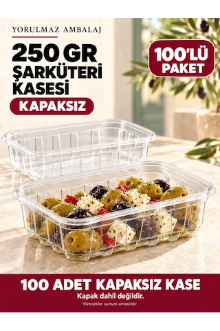 250 Gr Kapaksız Şarküteri Kasesi 100 Lü Şeffaf Dikdörtgen Meze Ve Salata Kabı Siyah