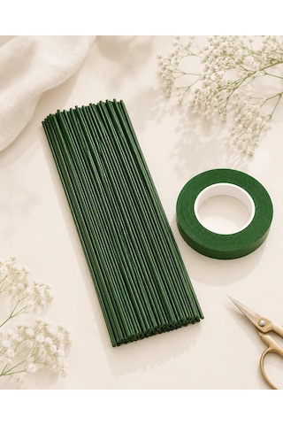 Pvc Plastik Kaplı Yeşil Çiçek Tel Ve Bant Seti, 2 Mm - 30 Cm, 10 Adet Bitki Sabitleme Ve Hobi Teli