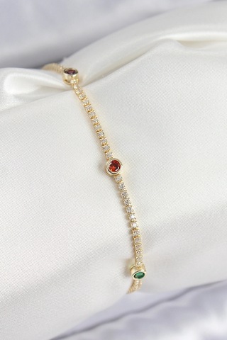 Pirinç Zirkon Taşlı Asorti Model Gold Renk Kadın Bilekilk - Tj-bb7664 Çok Renkli