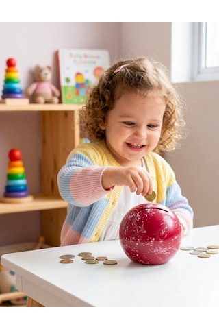 El Yapımı Seramik Küre Kırılabilir Ve Alt Kapaklı Tekrar Kullanılabilir Kumbara Pembe-Beyaz