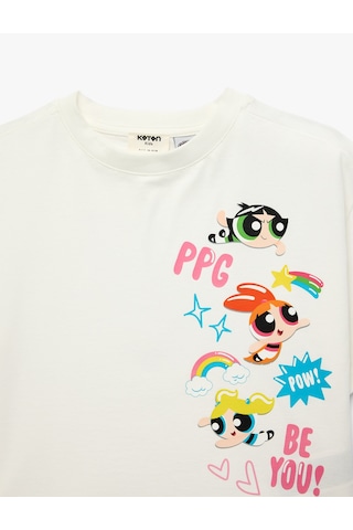 Koton Pamuklu Kısa Kollu Bisiklet Yaka Lisanslı Powerpuff Girls Tişört Ekru 6skg10048ak Ekru