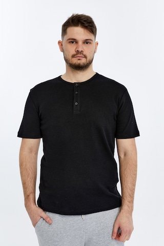 Erkek Henley Yaka %100 Pamuklu Dokulu Kumaştan Kısa Kollu Günlük Basic Tişört SIYAH