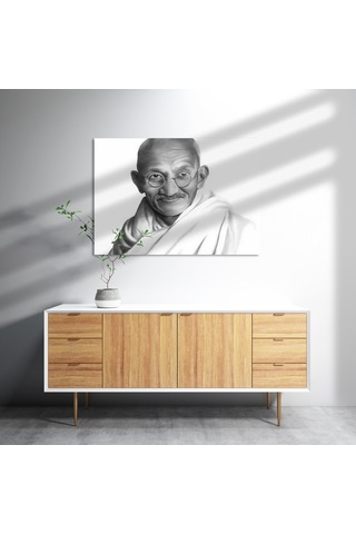 Cakasepetim Mahatma Gandhi Tebessüm Beyaz Fon Ahşap Mdf Tablo
