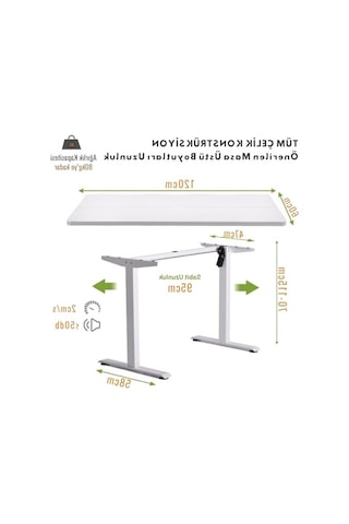 Adorn İstanbul - Yüksekliği Ayarlanabilir Ergonomik Bilgisayar & Çalışma Masası - Tek Motorlu 2 Hafızalı Beyaz, 120 60 120x60