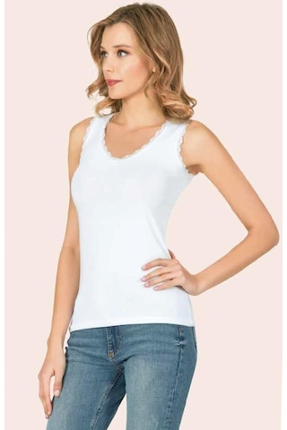 6 Adet Anıt Bayan Dantelli V Yaka Kolsuz Atlet 2175 Beyaz