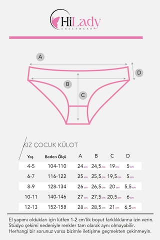 Hilady Kız Çocuk Külot, Karışık Renkli, Kız Çocuk Külot, Yumuşak Pamuklu Kumaş Çok Renkli