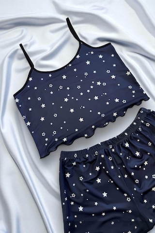 Yıldız Desenli Lacivert Şortlu Pijama Takımı Lacivert