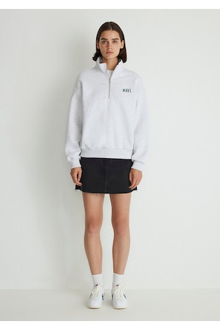 Mavi - Mavi Logo Baskılı Yarı Fermuarlı Gri Sweatshirt 1s10179-85438 Gri