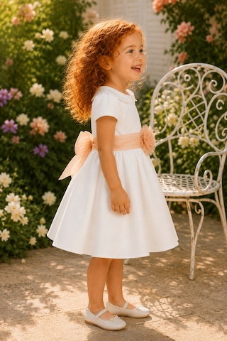 Babyhola Kız Çocuk Sade Beyaz Saten Abiye Elbise Balo Elbisesi 7152 Bej