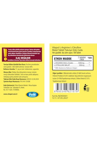Vitapol L-Arginine L-Citrulline Malat 100 Tablet