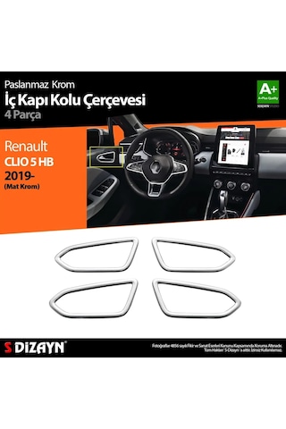 S-dizayn Renault Clio 5 Krom İç Kapı Kolu Çerçevesi 4 Prç. 2019 Üzeri Mat Krom
