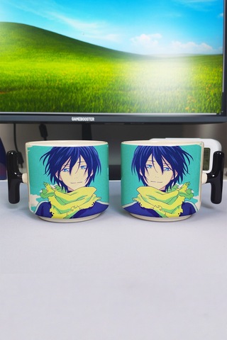 Noragami Anime Baskılı Seramik Lüks Kupa 1 Adet T Şeklinde Özel Siyah Kulp Dalga Kulp V4t Çok Renkli