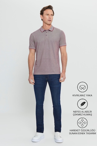 AC&Co / Altınyıldız Classics 4A4820200047BRDM Düğmeli Polo Yaka Cepsiz Slim Fit Erkek Tişört Bordo
