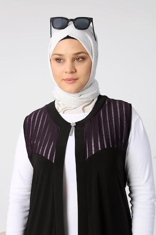 Ferace Tesettür Kadin Buyuk Beden Transparan Taşlı Uzun Yelek 001