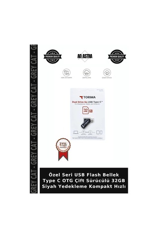 Özel Seri Usb Flash Bellek Type C Otg Çift Sürücülü 32gb Siyah Yedekleme Kompakt Hızlı