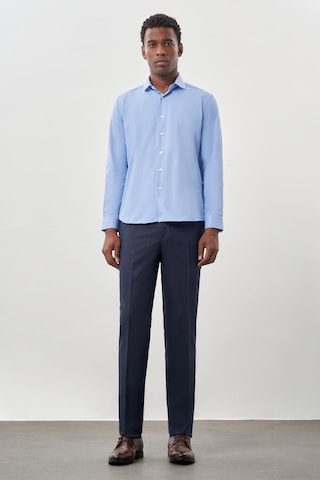 İmza Mavi Uzun Kol Düz Bez Ayağı Yarım İtalyan Yaka Cepsiz Pamuklu Classic Slim Fit Gömlek 1004245268 Mavi