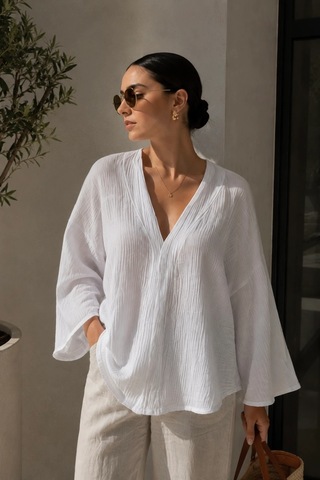 Bbbutikbasic Kadın Müslin Oversize Bluz Salaş Kesim Yazlık Basic Ceket My3535 beyaz