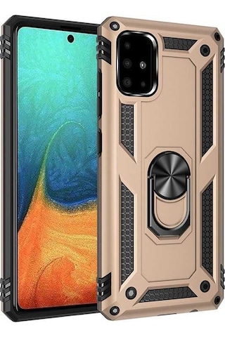 Samsung Uyumlu Galaxy A51 Kılıf Sert Silikon Yüzüklü Stand Özellikli Kapak