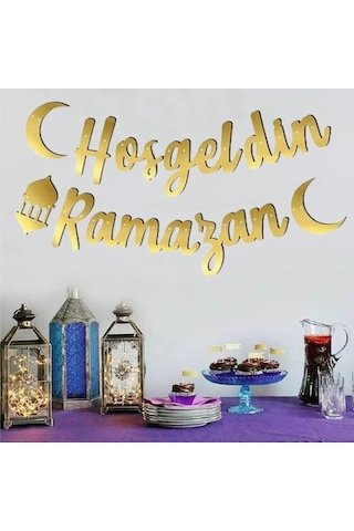 Kaligrafik Gold Renk Hoşgeldin Ramazan Yazısı, Banner Tüm Yaşlar