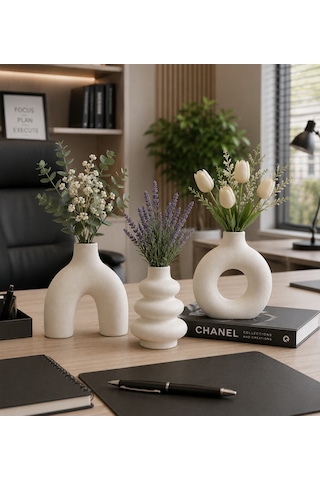 El Yapımı Minimal Vazo Set 3 Lü 3lü Mini Set Beyaz