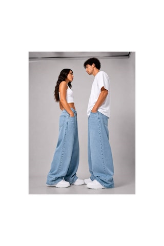 Kar Yıkama Unisex Baggy Jean Pantolon Mavi
