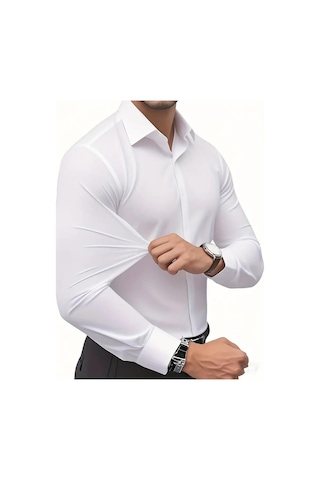 Erkek Slim Fitt Uzun Kol Likralı Gömlek 2392 Bgl-st04380 Beyaz