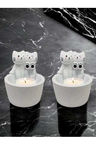 Sevgili Kediler Mumluk Figür Alevde Isınan Temalı Dekorasyon