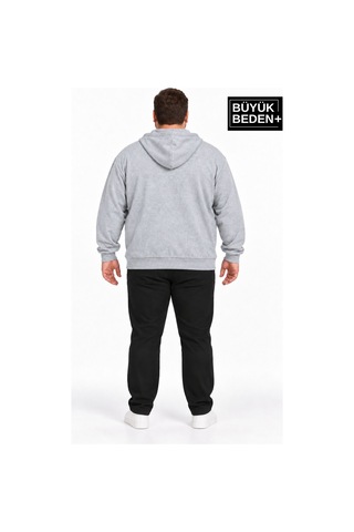 Süperlife Erkek Büyük Beden İki İplik Kapüşonlu Fermuarlı Cepli Sweatshirt Hırka Spr26bhr961 Gri