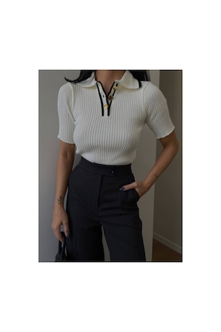 De Pose Kadın Polo Yaka Kısa Kollu Premium Trend T-shirt Beyaz