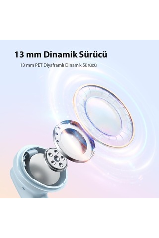 T13 Pro Bluetooth Kulaklık 6.0-50 Db Anc 4 Mics. Enc Ipx4-0.045 Sn. Beyaz