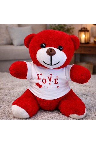 Premium Kırmızı Sevimli Love Tasarımlı Ayıcık Sevgi Dolu Doğum Günü Eğlenceli Çok Renkli
