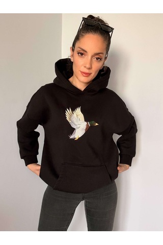 Ali Butik Siyah Önü Nakış İşleme Şardonlu Sweatshirt Siyah