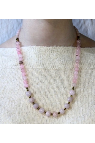 Doğal Taş Pembe Kuvars Doğal Taşlı Kadın Kolye Euk20pk2 Pembe