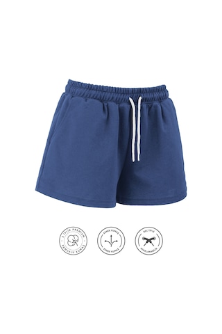 Elemge Kadın Pamuklu İndigo Beli Ipli Şort Günlük Basic Regular Fit Cepli Normal Bel Rahat Esnek 2 Iplik