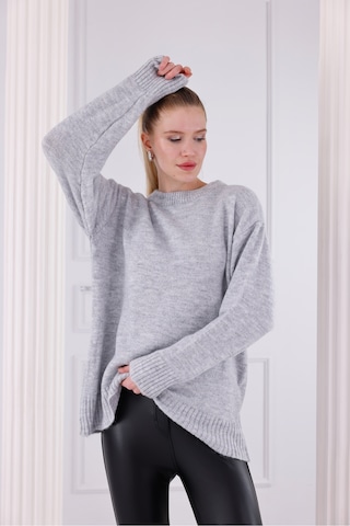 Bisiklet Yaka Oversize Basic Triko Kazak Gri