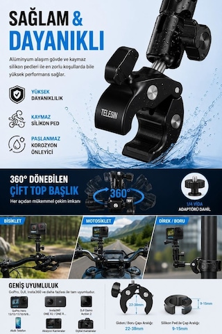 Motosiklet Bisiklet Gidon Kamera Montaj Metal Si 360 Döner Metal Tutucu 37538079