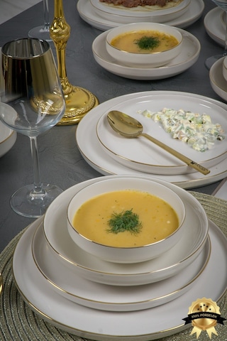 Heda Porselen Rüya Altın Yaldız 24 Parça 6 Kişilik Porselen Yemek Takımı Kırık Beyaz Beyaz