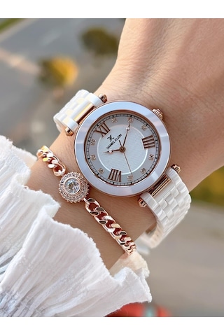 Daniel Klein Seramik Kordon Taşlı Kadran 2 Yıl Garantili 3 Atm Kadın Kol Saati+bileklik Hediyeli Sm3 Rose Gold
