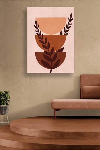 Bitki Motifli Boho Minimal Kanvas Tablo Bej Ve Toprak Tonlarında Modern Duvar Dekoru