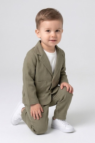 Dmb Boys & Gırls Dmb Boys & Girls Erkek Bebek Beli Lastikli Ceket Pantolon T-shirt Kombinli Özel Gün Bayramlık 3'lü Takım 1-3 Yaş Haki-2667