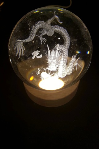 Dragon Ejderha 3d Led Işık Cam Küre Tek Renk Gece Lambası Feng Shui 8 Cm Mega Boy Koruyucu Çok Renkli