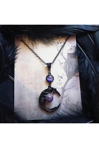 Dükkan Design Macig Moon Ametist Taşlı Gotik Kolye Siyah