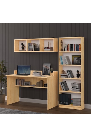 Asra Trend Çalışma Masası Seti ÇMT001 %100 MDF Kitaplıklı Raflı Ofis Takımı Safir Meşe