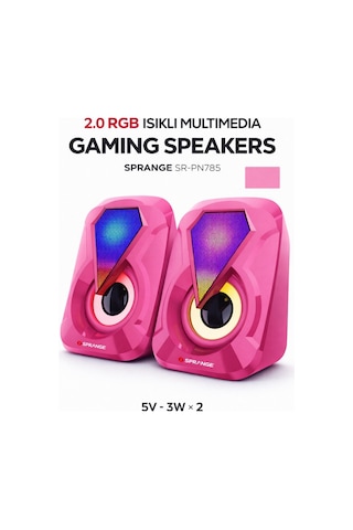 Sprange Sr-pn785 2.0 Rgb Işıklı Multimedia 5v 3w 2 Gaming Oyuncu Speaker -pembe