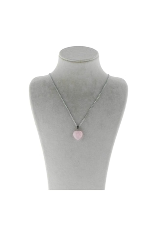 Pembe Kuvars Doğal Taş Zincirli Kalp Kolye 80612084 Gümüş