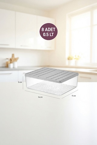 Selka Home 8 Adet 0.5 Lt. Nora Organizer Buzdolabı Buzluk Düzenleyici Saklama Kabı