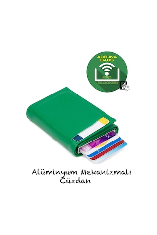 Yeşil Nova Deri Mekanizmalı Otomatik Kızaklı Kartlık Cüzdan Yeşil